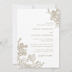 Beige Vintage Botanical Floral Wedding Invitation