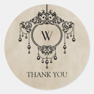 Beige Vintage Chandelier Thank You Stickers