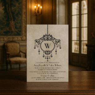 Beige Vintage Chandelier Wedding Invite