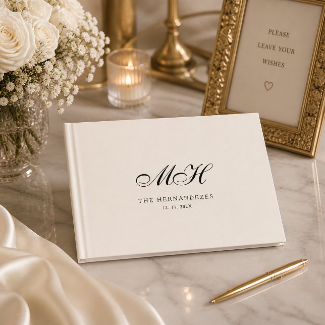 Beige Vintage Elegant Script Monogram Wedding Guest Book (Creator Uploaded)