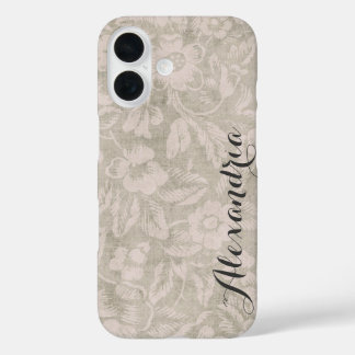 Beige Vintage Floral Print Monogram iPhone 16 Case