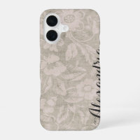 Beige Vintage Floral Print Monogram