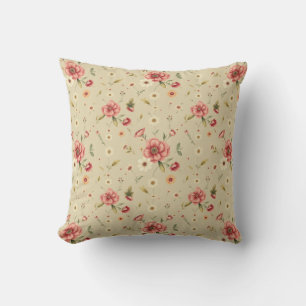 Beige Vintage Floral Throw Pillow for Home Decor