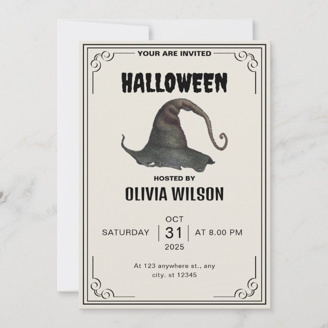 Beige Vintage Halloween Party invitation (Front)
