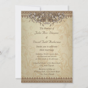 Beige Vintage Lace Wedding Invitation