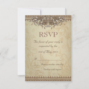 Beige Vintage Lace Wedding RSVP Card