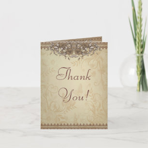 Beige Vintage Lace Wedding Thank You Card