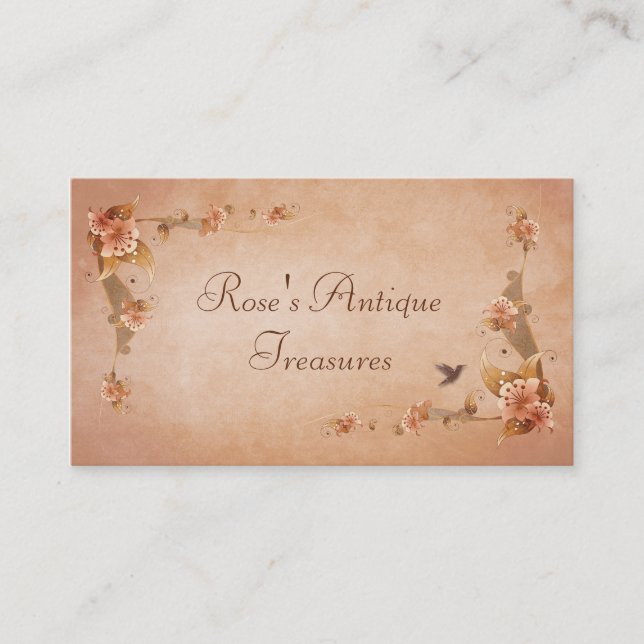 Beige Vintage Lilies Antique Store Business Card (Front)