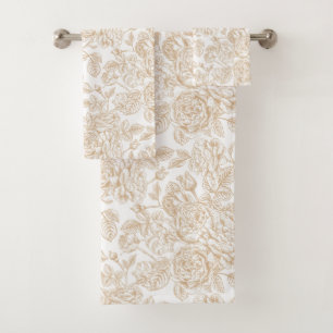 Beige Vintage Rose Flower Pattern Bath Towel Set