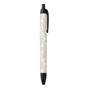 Beige Vintage Rose Flower Pattern Black Ink Pen
