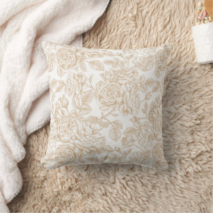 Beige Vintage Rose Flower Pattern Cushion