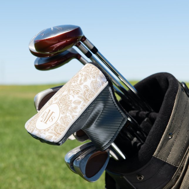 Beige Vintage Rose Flower Pattern Golf Head Cover (In Situ)