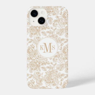 Beige Vintage Rose Flower Pattern iPhone 14 Case