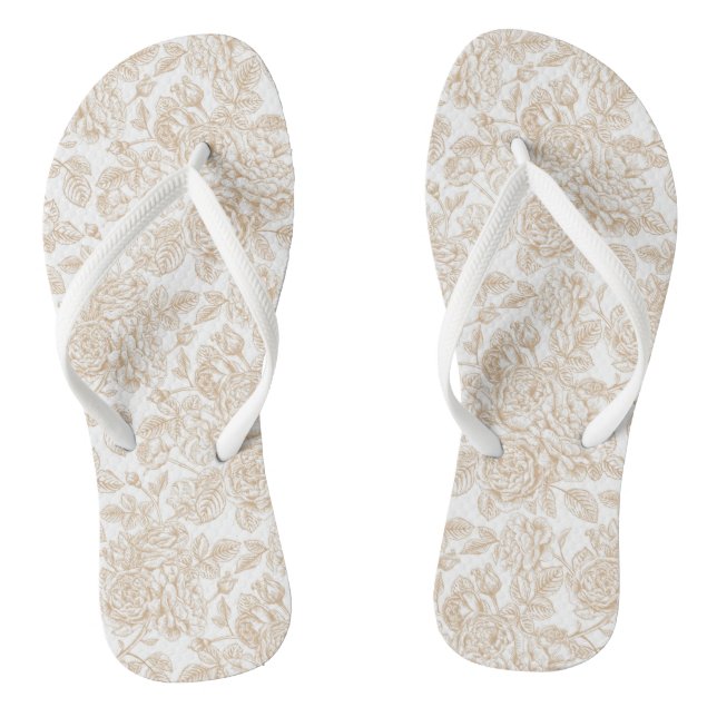 Beige Vintage Rose Flower Pattern Jandals (Footbed)