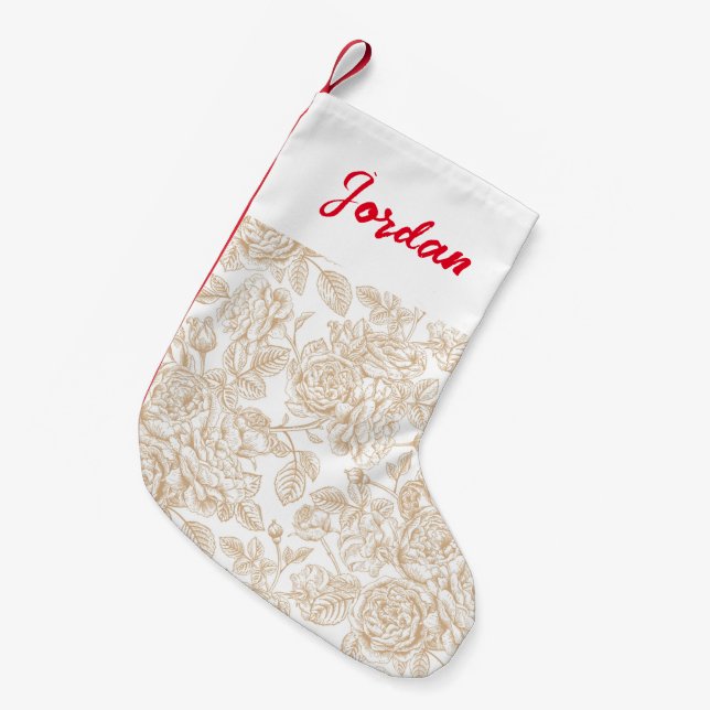 Beige Vintage Rose Flower Pattern Small Christmas Stocking (Front (Hanging))
