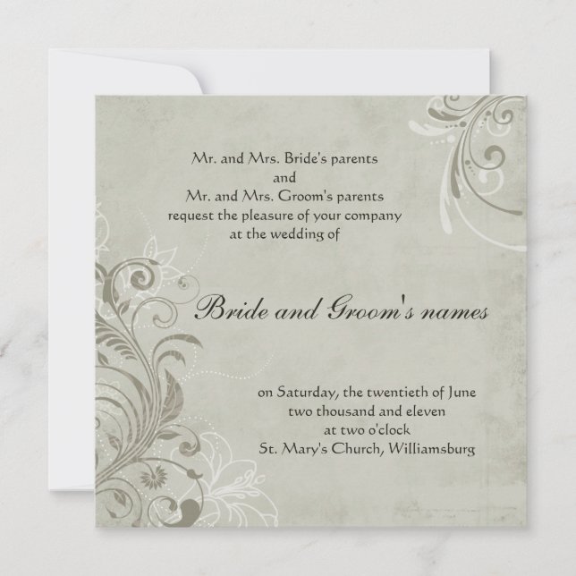 Beige vintage swirl wedding invitation (Front)