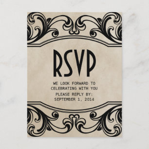 Beige Vintage Swirls RSVP Postcard