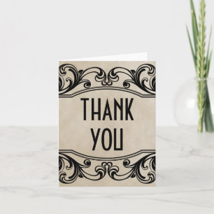 Beige Vintage Swirls Thank You Card
