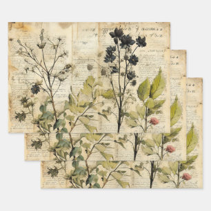 Beige Vintage Watercolor Natural Wildflower Wrapping Paper Sheet