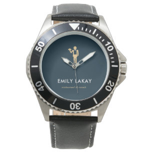 Beige waiter silhouette blue watch
