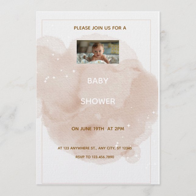 Beige Watercolor Baby shower Invitation  (Front)