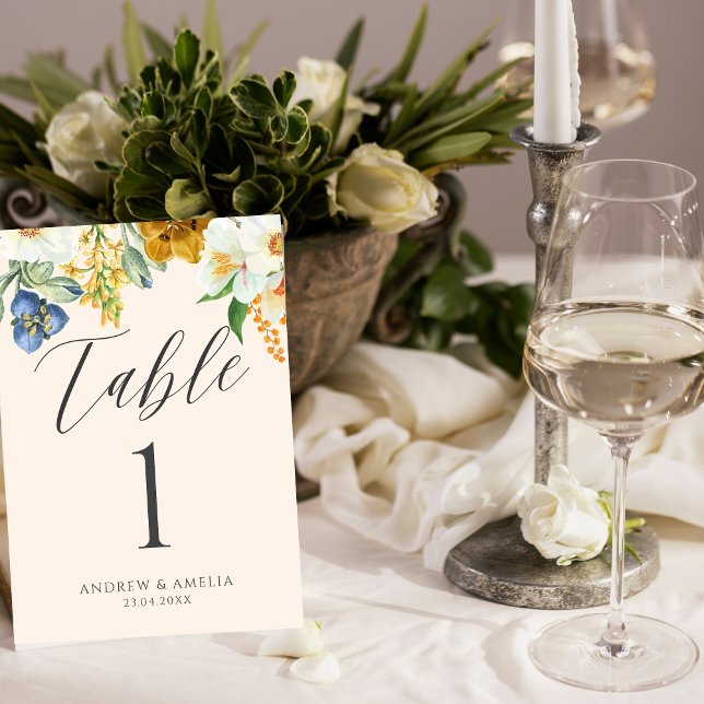 Beige Watercolor floral Spring flowers Wedding Table Number (Creator Uploaded)