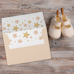 Beige Watercolor Gold Star Patterned Envelope