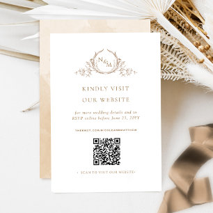 Beige Watercolor Monogram QR Code/RSVP Online Enclosure Card