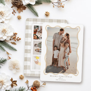 Beige Wavy Frame 4 Photos Christmas Holiday Card