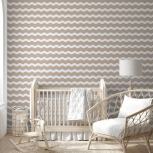 Beige Wavy Ric Rac Striped Pattern Wallpaper