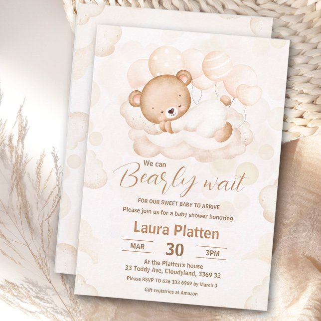 Beige We Can Bearly Wait Neutral Bear Baby Shower Invitation (Beige We Can Bearly Wait Neutral Bear Baby Shower Invitation)
