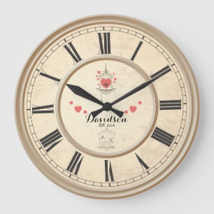 Beige Wedding & Anniversary Personalized Wall Large Clock