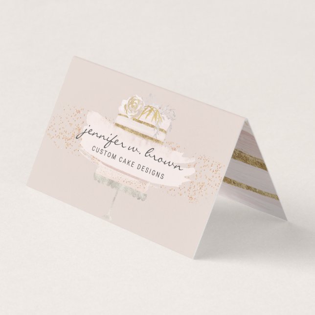 Beige Wedding Cake Baker Business Card (Front)