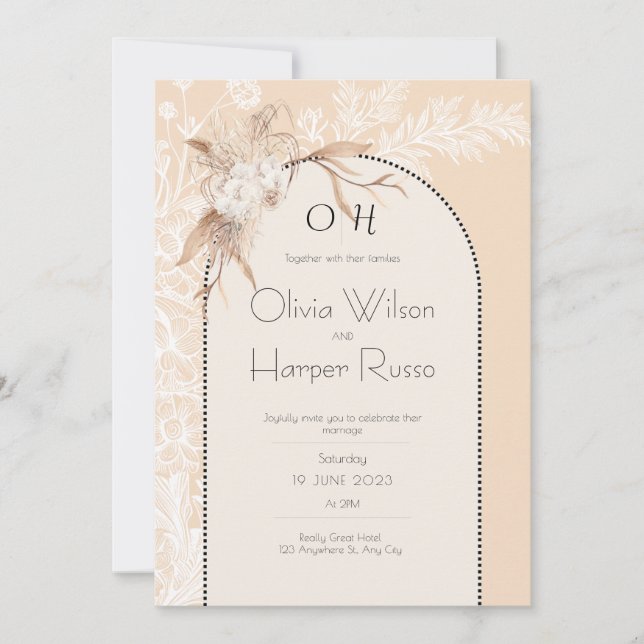beige wedding invitation  (Front)