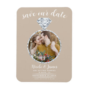 Beige Wedding Ring Bling Photo Save the Date Magnet