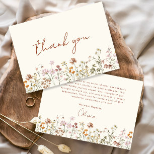 Beige Whimsical Wildflower Bridal Shower Thank You Card