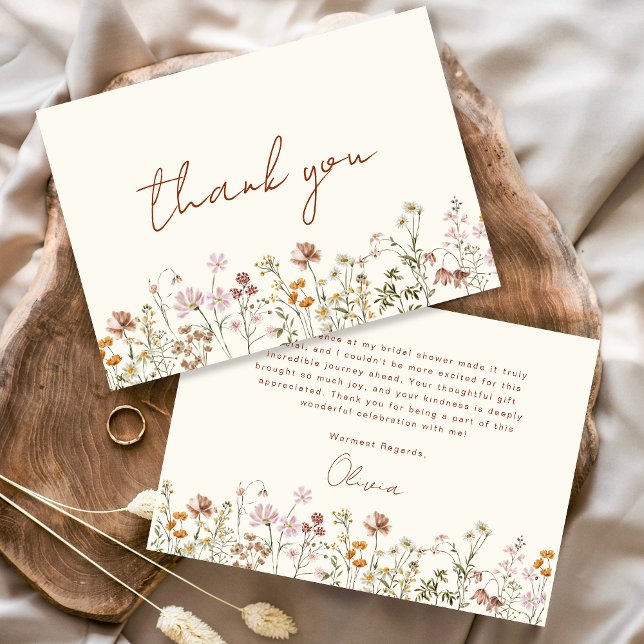 Beige Whimsical Wildflower Bridal Shower Thank You Card (Creator Uploaded)