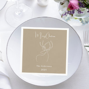 Beige white abstract reindeer modern Christmas Napkin
