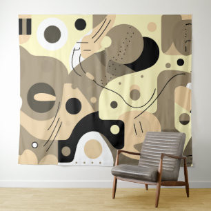 Beige white black, whimsical shapes modern design tapestry