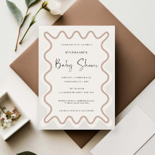 Beige White Border Baby Shower Invitation