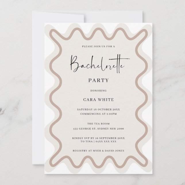 Beige White Border Bachelorette Party Invitation (Front)