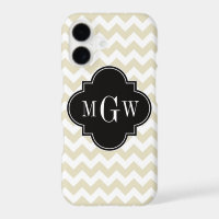 Beige White Chevron Black Quatrefoil 3 Monogram