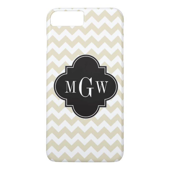 Beige White Chevron Black Quatrefoil 3 Monogram Case-Mate iPhone Case (Back)