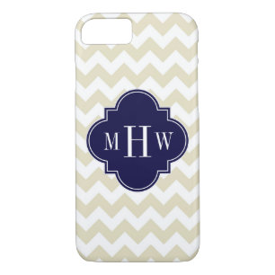 Beige White Chevron Navy Quatrefoil 3 Monogram Case-Mate iPhone Case