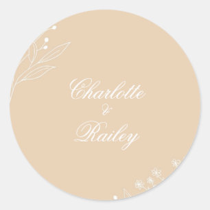 Beige White Corner Floral Boho Wedding Classic Round Sticker