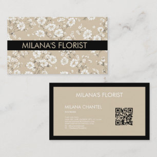 Beige White Daisy Modern Hippie Flower Florist Business Card