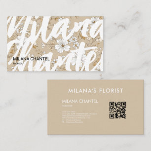 Beige White Daisy Modern Hippie Flower Florist Business Card