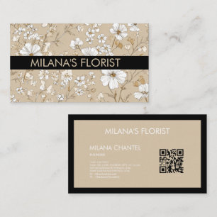 Beige White Daisy Modern Hippie Flower Florist Business Card
