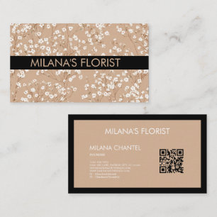 Beige White Daisy Modern Hippie Flower Florist Business Card