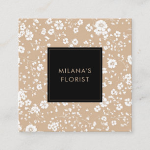 Beige White Daisy Modern Hippie Flower Florist Square Business Card